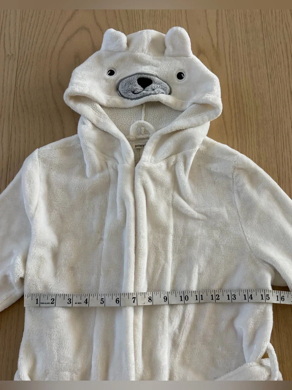 Pottery Barn Kids White Polar Bear Critter Hooded Plush Fleece Robe Large Size 8